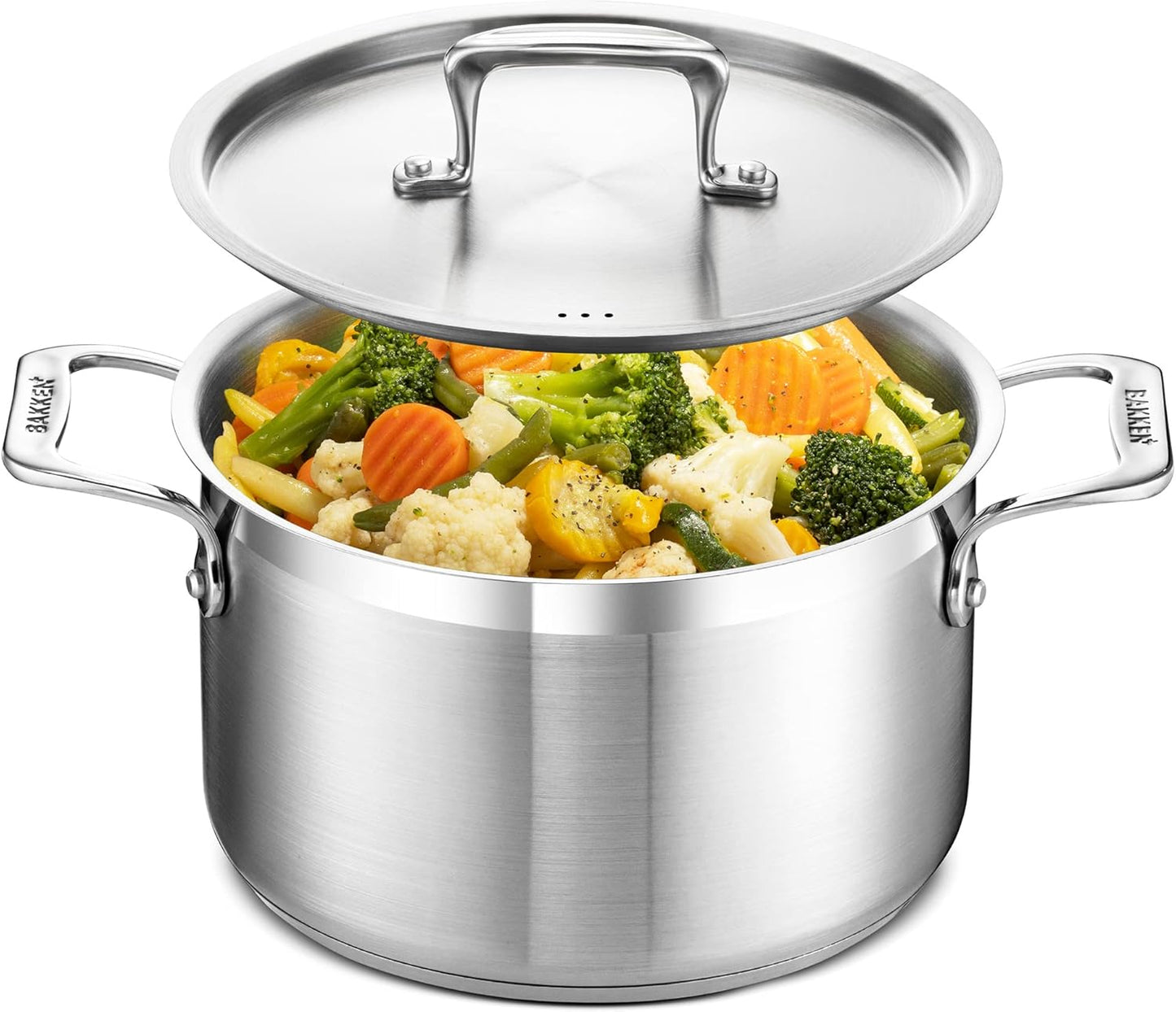 Stainless Steel Stockpot by [Brand Name] - 5 Quart Durable Cookware with Impact-Bonded Base & Riveted Handles