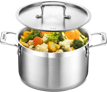 Stainless Steel Stockpot by [Brand Name] - 5 Quart Durable Cookware with Impact-Bonded Base & Riveted Handles