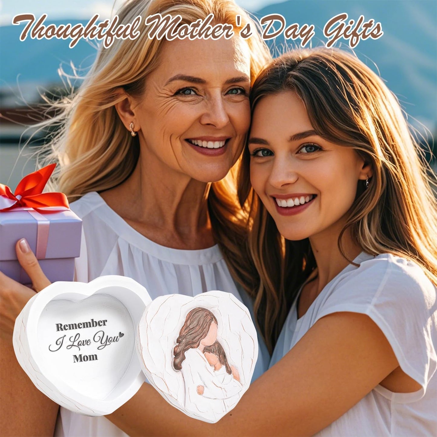 Mom and Daughter Figurine Keepsake Box - Hand-Painted 3D Jewelry & Trinket Storage | Perfect Gift for Mother's Day & Birthdays
