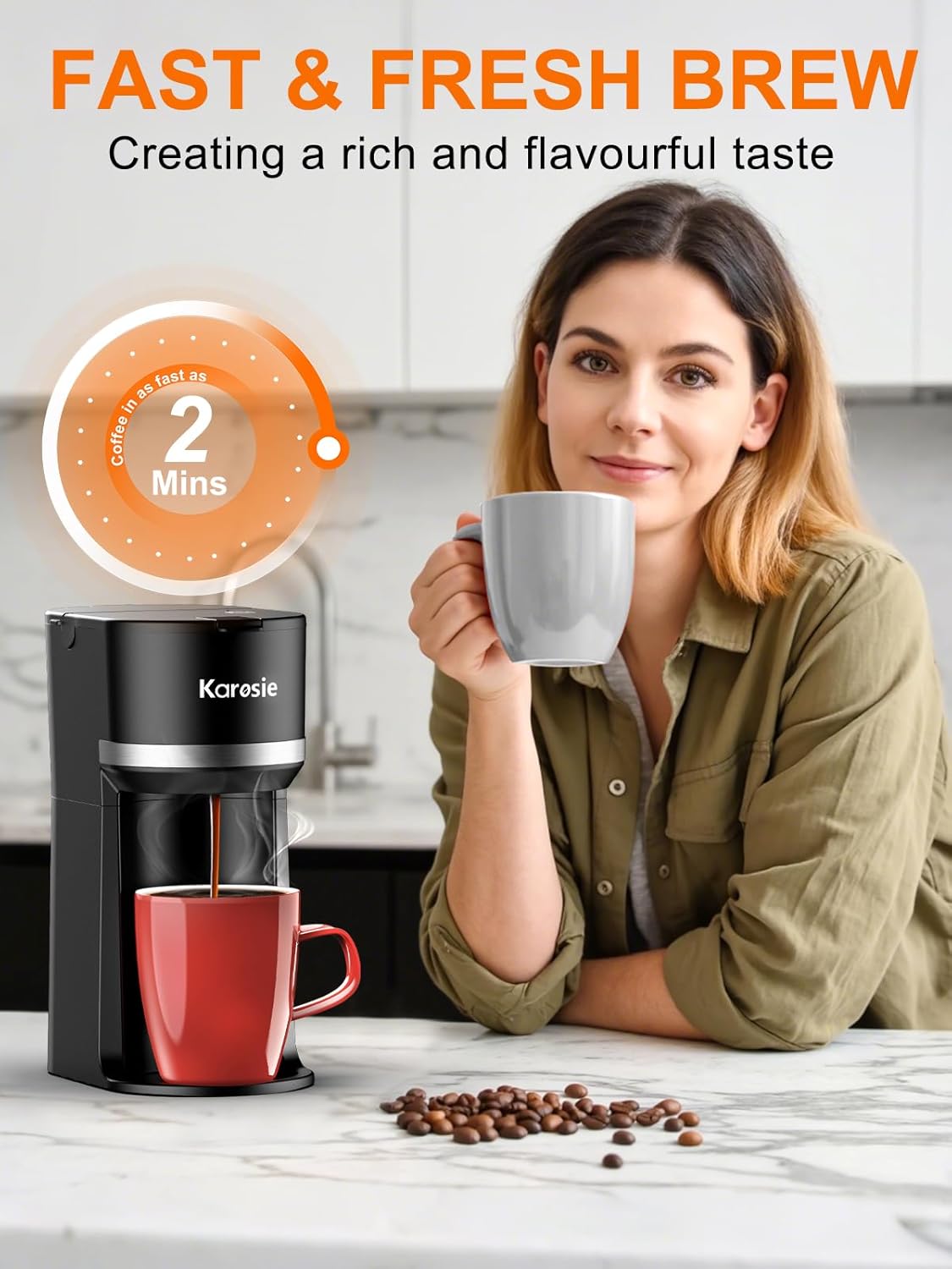 Skiennix Single Serve Coffee Maker - Fast Brew for K-Cup & Ground Coffee | 6-12 oz Sizes, Black