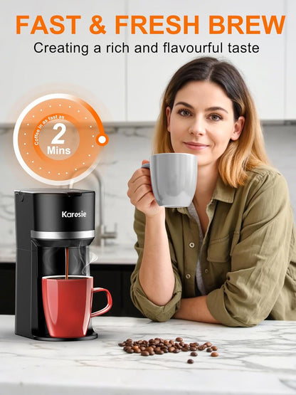 Skiennix Single Serve Coffee Maker - Fast Brew for K-Cup & Ground Coffee | 6-12 oz Sizes, Black