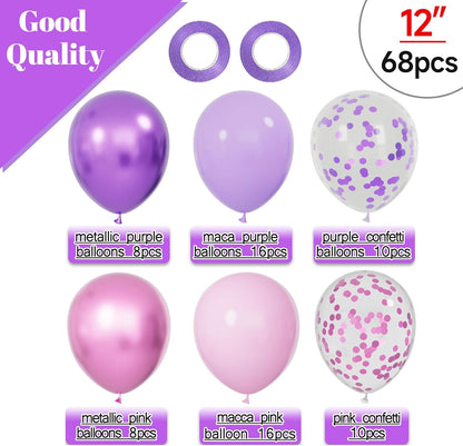Skiennix 68Pcs Pink & Purple Balloons - 12 Inch Metallic Latex & Confetti for Weddings & Birthdays