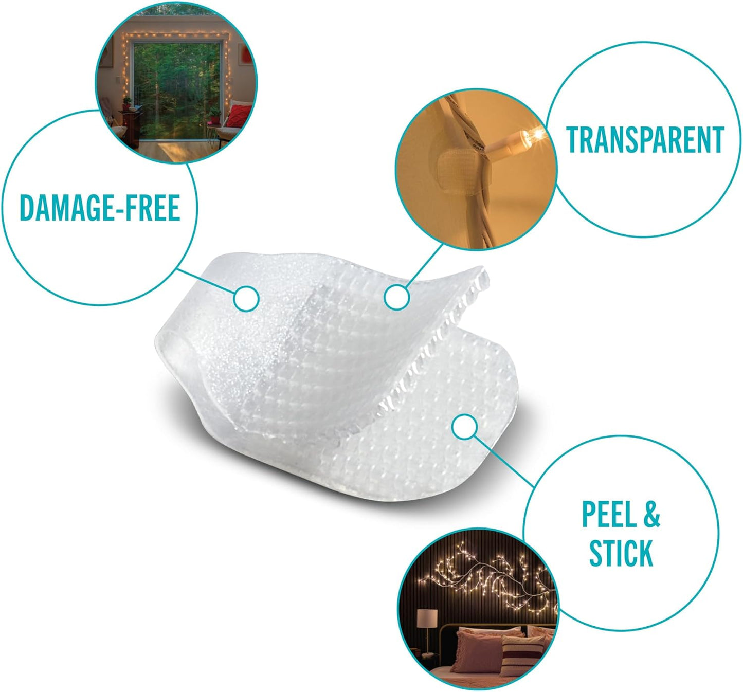 VELCRO Brand Indoor Light Clips - Damage-Free String Light Holders, Transparent, 48 Pack, Up to 100 ft