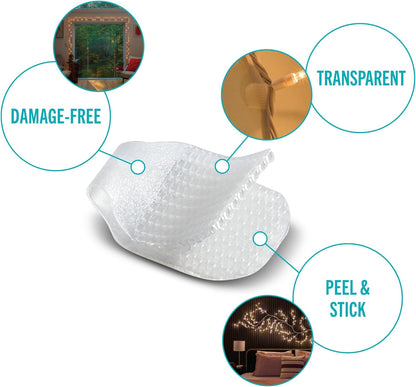 VELCRO Brand Indoor Light Clips - Damage-Free String Light Holders, Transparent, 48 Pack, Up to 100 ft
