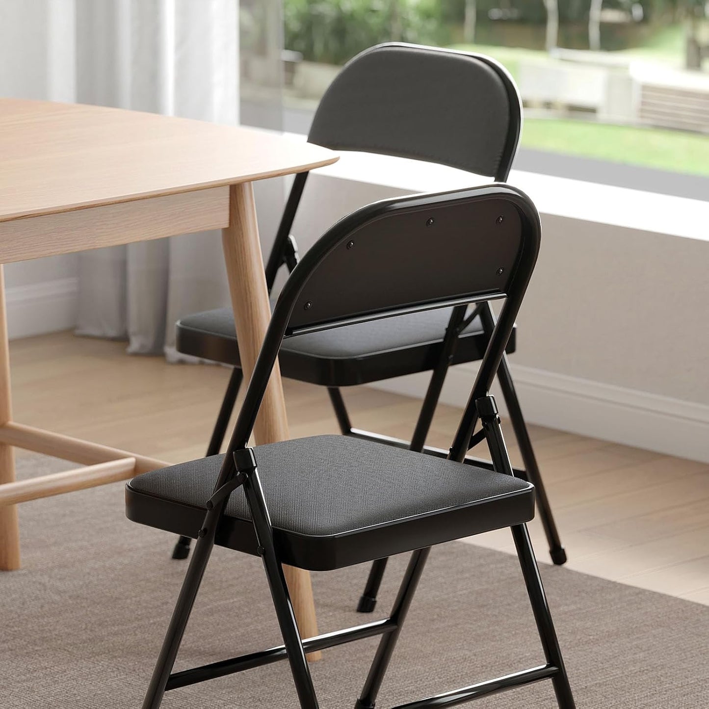 Nazhura Folding Chairs - 4 Pack Fabric Dining Chairs with Padded Cushion | Indoor/Outdoor Use (Charcoal)