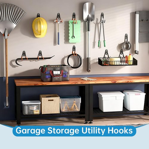 GeeWatom Garage Storage Hooks - Durable Steel Wall Mount Tool Organizer | 4 Pack - Black U Hooks