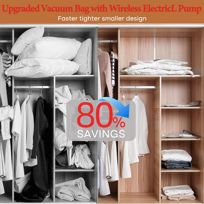 Vacbird Travel Vacuum Storage Bags - 12 Pack with Rechargeable Cordless Pump | Compression Packing for Clothes, Luggage & More