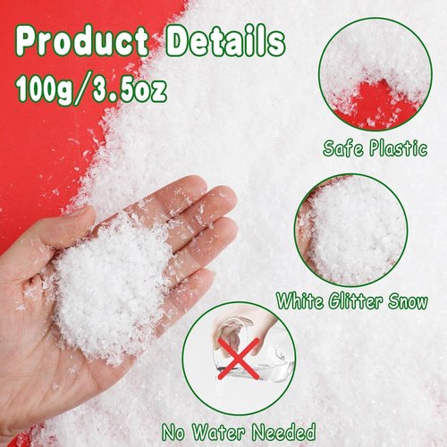 FOIMAS Artificial Snow - Glittery Fake Snow Powder for Christmas Village Crafts | 100g/3.6oz
