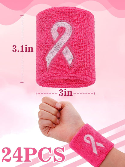 Skiennix Breast Cancer Awareness Wristbands - Pink Ribbon Elastic Sports Bands | 12/24/48 Pcs for Youth & Adults