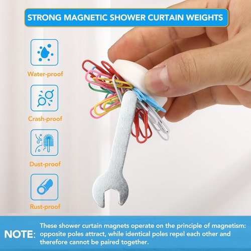 8 Pcs Shower Curtain Weights, Silicone Wrapped Heavy Duty Shower Curtain Magnets, Curtain Weights Heavy Outdoor, Prevent Curtain Liner from Blowing Around, Work for Drapery, Flag, Tablecloth(4 Pairs)