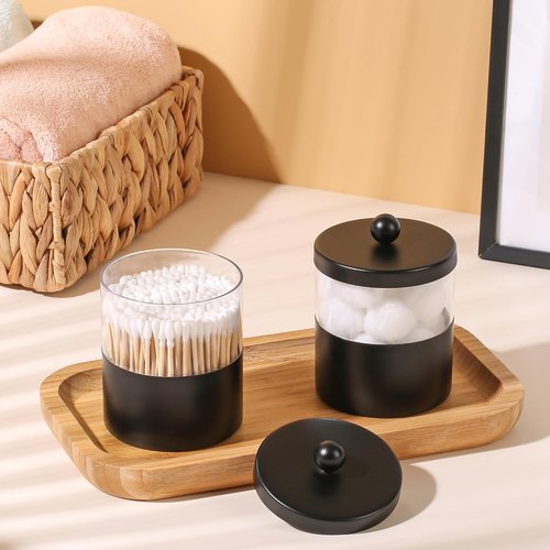 Gaussra Black Apothecary Jars - Stylish Stainless Steel Qtip Holder | 2-Pack Bathroom Decor
