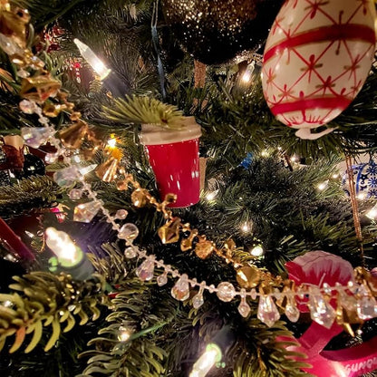 Crystal Bead Garland 16ft - Clear Iridescent & Gold Twist Bead String for Christmas Tree & Weddings
