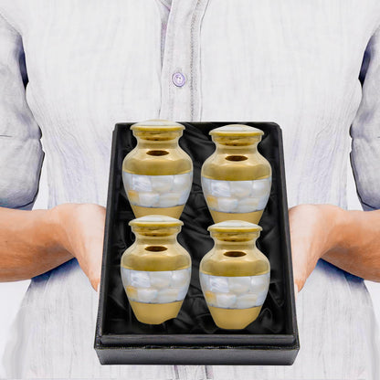 Trupoint Memorials Small Urns for Human Ashes Keepsake, Mother of Pearl Decorative Mini Cremation Urn for Adult Men & Women, Set of 4, Gold