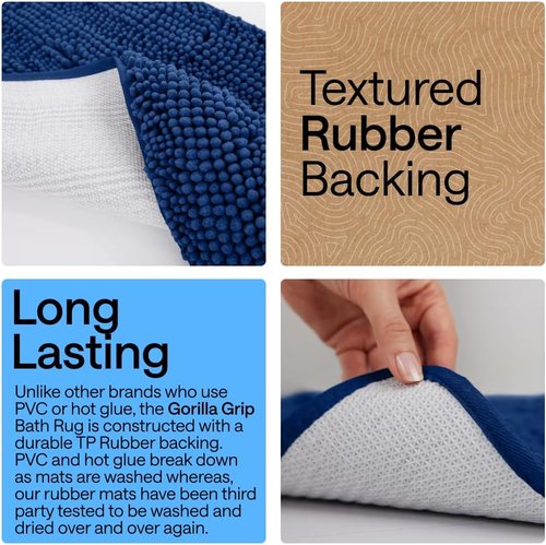 GORILLA GRIP Bath Rug Mat - Soft Absorbent Chenille | Quick-Dry Microfiber, 36x24 Royal Blue