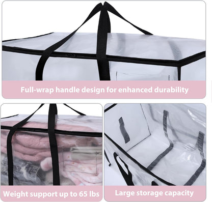 Skiennix Heavy-Duty Extra Large Moving Bags - Waterproof Storage Totes with Handles & Zippers | 6 Pack (Clear)