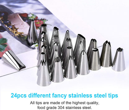 Wilton 34-Piece Cake Decorating Set - Piping Bags, 24 Stainless Steel Tips & Icing Smoothers