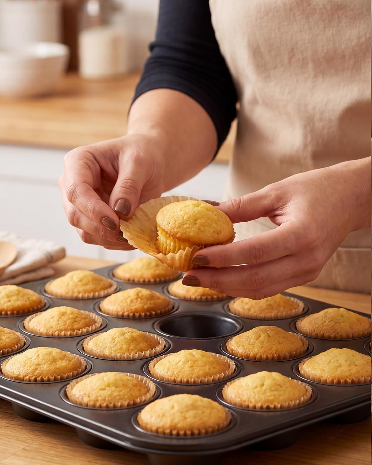 Bake Choice Mini Cupcake Liners - 400 Pcs Non-Stick Natural Parchment for Muffin Pans | Greaseproof