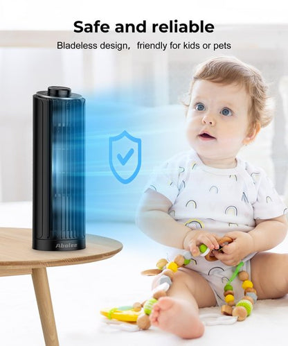 Abolee Tower Fan, 23ft/s Desk Fan, 70° Oscillating Table Fan for Bedroom, Standing Table Fan with 3 Modes, 2024 New 13 Inch Bladeless fan for Bedroom, Home,Office Gray