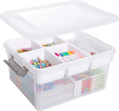 Citylife 17 QT Clear Plastic Storage Box - Removable Tray for Craft Organizing & Bead Storage