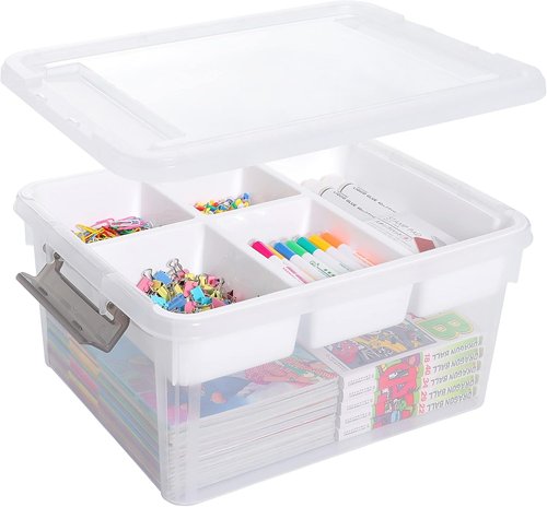 Citylife 17 QT Clear Plastic Storage Box - Removable Tray for Craft Organizing & Bead Storage