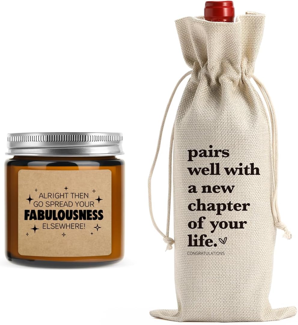 XFW New Chapter Wine Bag Scented Candles Set New Beginnings Gifts for Women Men Good luck Moving Away Coworker Leaving Ideas Funny Retirement Goodbye Going Away Gifts for Coworkers Boss Friends