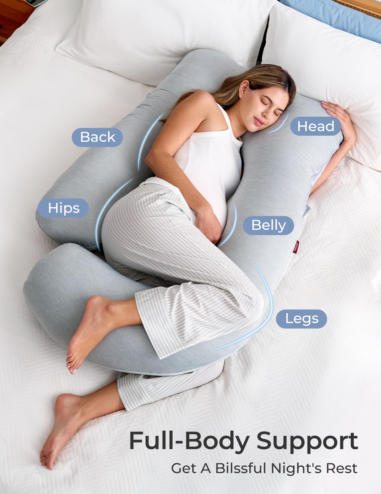 Momcozy Pregnancy Pillows with Cooling Cover, U-Shaped Full Body Maternity Pillow for Side Sleepers 57 Inch - Support for Back, Hip, Belly, Legs for Pregnant Women