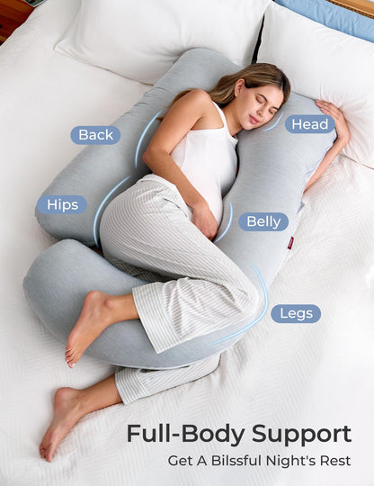 Momcozy Pregnancy Pillows with Cooling Cover, U-Shaped Full Body Maternity Pillow for Side Sleepers 57 Inch - Support for Back, Hip, Belly, Legs for Pregnant Women