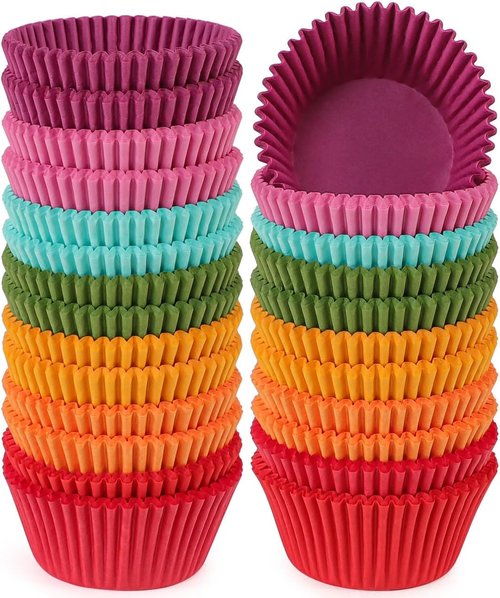Caperci Rainbow Cupcake Liners - 350-Count Bright Colorful Muffin Baking Cups | Odorless & Grease-Proof