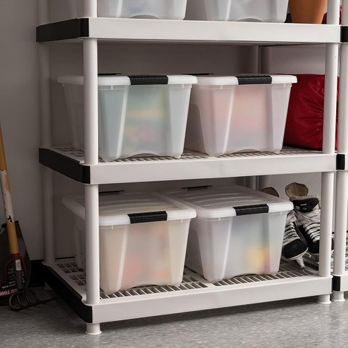 IRIS USA Stackable Storage Bins - 32 Quart Plastic Containers with Latching Lids | 8 Pack, Pearl Color