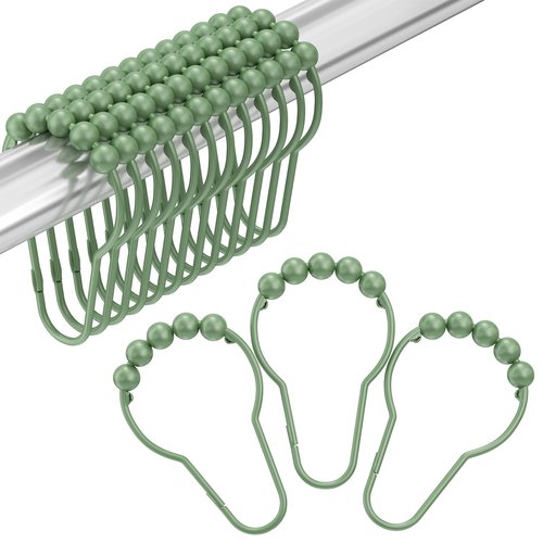 Amazer Shower Curtain Hooks, Decorative Shower Curtain Hooks, Sage Green Rustproof Stainless Steel Shower Hooks for Shower Curtain Liner Shower Rod Hook 12pcs