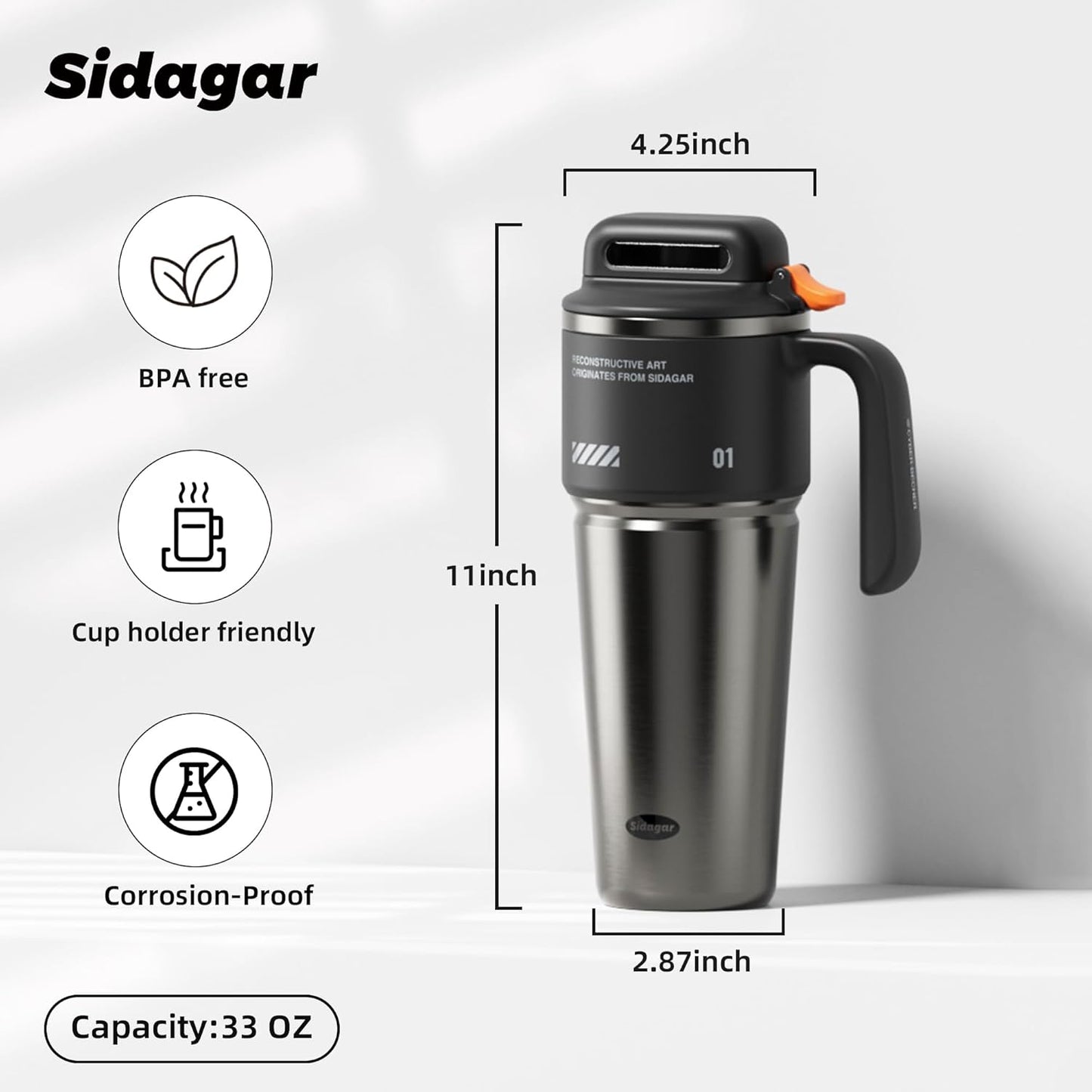Skiennix 32 oz Tumbler - Vacuum Insulated Stainless Steel Travel Mug with Handle & Straw | Obsidian Black