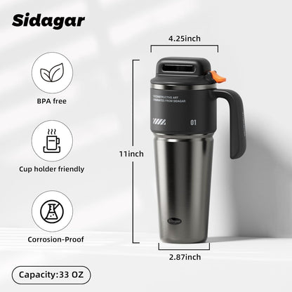 Skiennix 32 oz Tumbler - Vacuum Insulated Stainless Steel Travel Mug with Handle & Straw | Obsidian Black