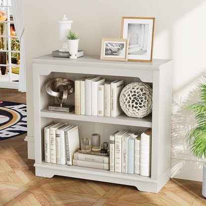 HIFYOBRO 2-Tier Bookshelf - 31.5" Wide Wooden Bookcase for Home Office & Living Room | White Finish