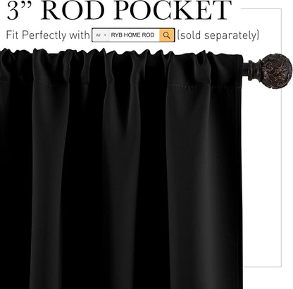 RYB HOME Blackout Curtains - UV Blocking Insulated Drapes for Bedroom | 42 x 45 Inches, Set of 2
