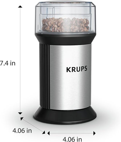 KRUPS Electric Blade Coffee Grinder - Adjustable Coarse to Fine Grind for Perfect Espresso | 1.6 Oz, Stainless Steel, Dishwasher Safe Bowl
