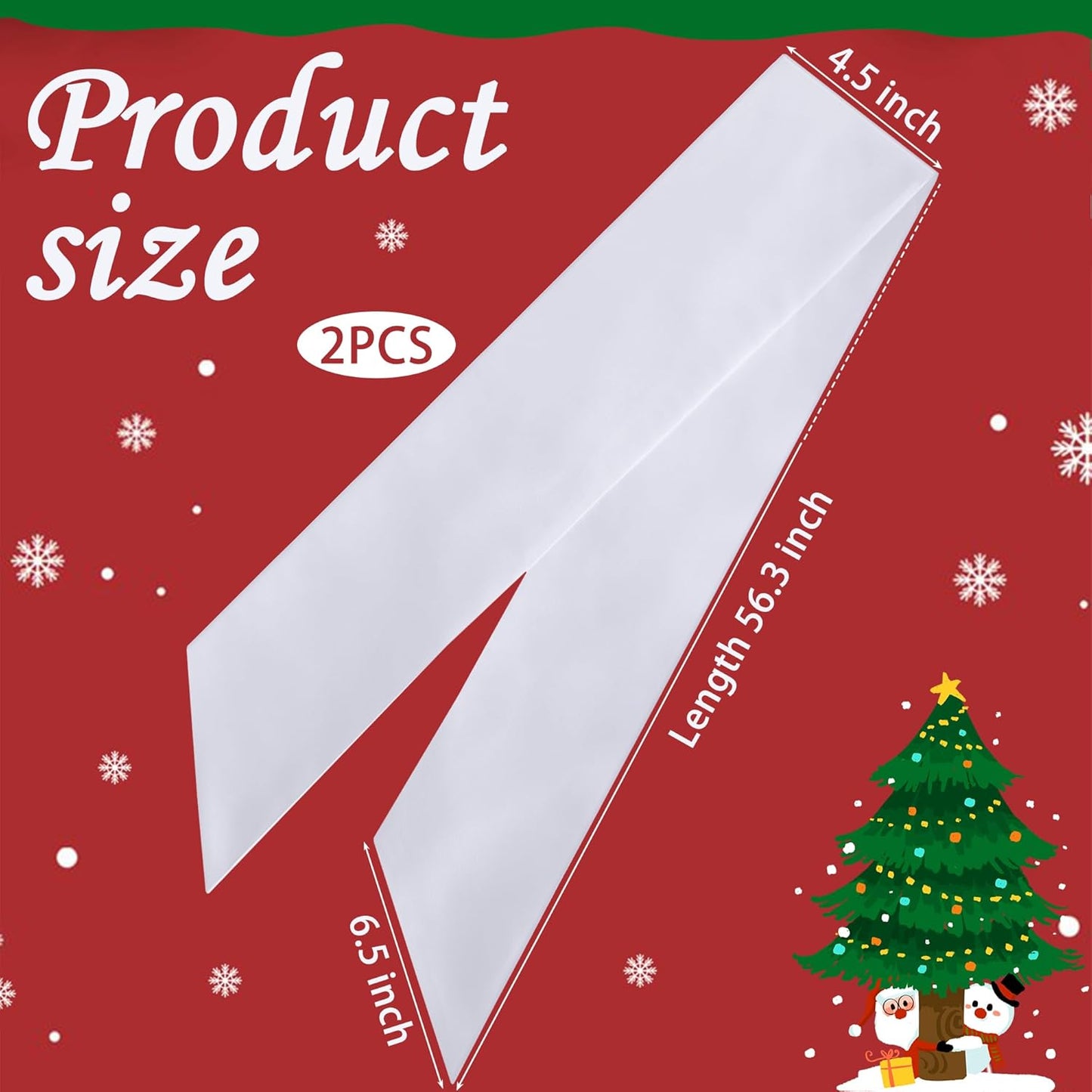 RunNico White Wreath Sash - 4.5" W x 56.3" L | 2 Pack Plain Embroidered Decor for All Occasions