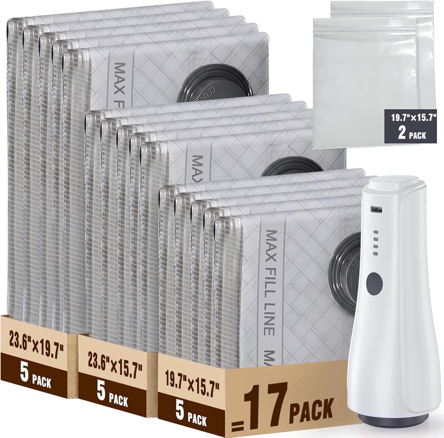 QcoQce Vacuum Storage Bags - Rechargeable Electric Pump for Space-Saving Travel & Seasonal Storage