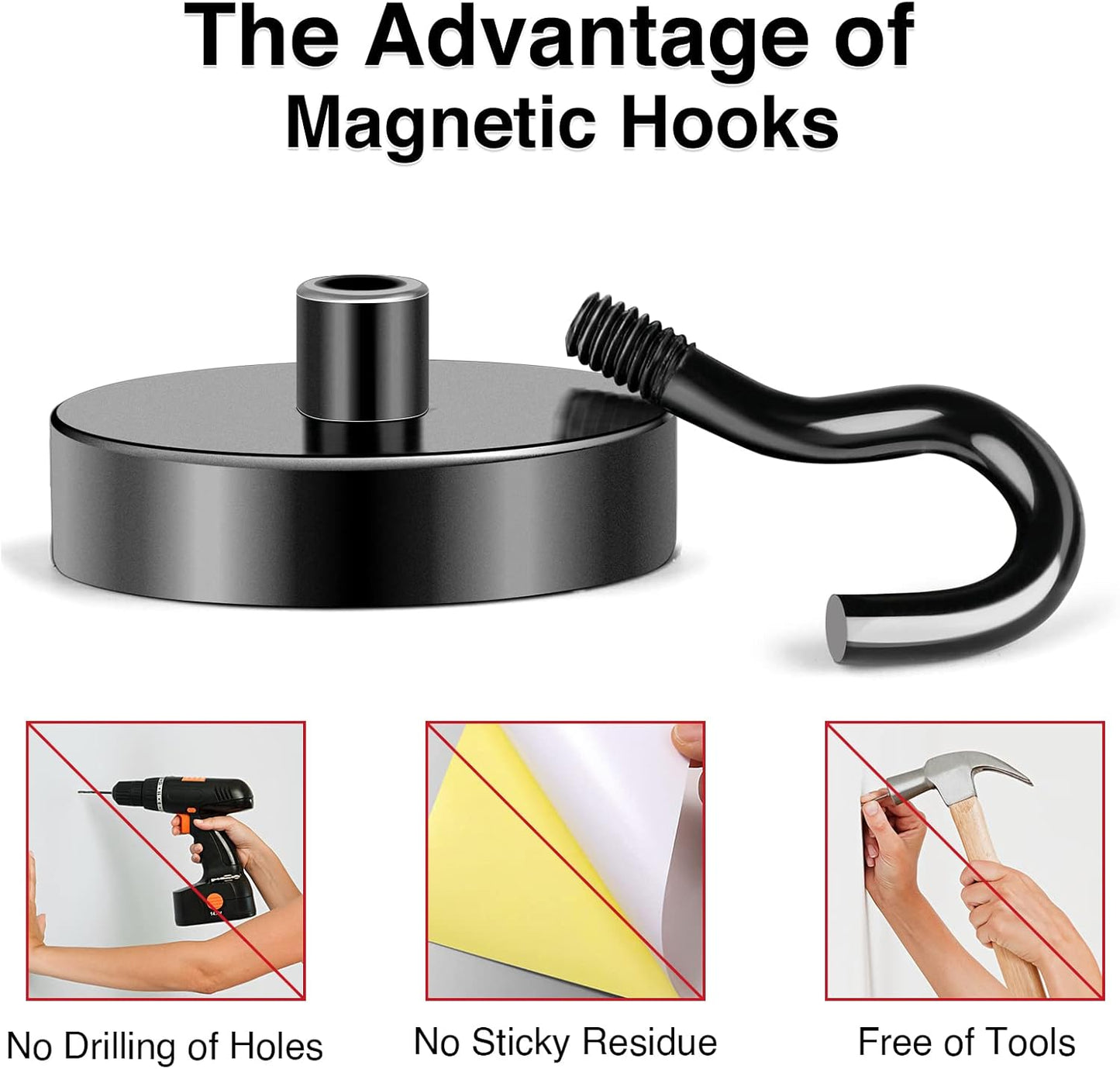 MIKEDE Heavy-Duty Black Magnetic Hooks - 85Lbs Strength for Cruise Cabins & Kitchen | Pack of 10