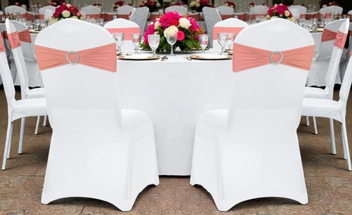 MDS Spandex Chair Sashes - Premium Stretch Covers with Buckle Slider for Weddings & Events | Coral Peach, Pack of 50