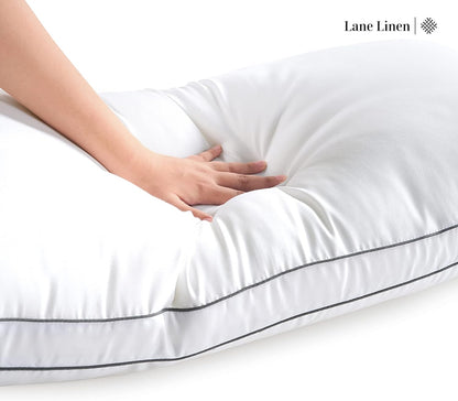 **LANE LINEN Standard Size Bed Pillows - Set of 2 Medium Soft Gusseted Down Alternative for Side Sleepers - White**