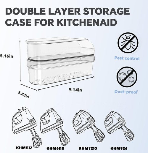 **KitchenAid Hand Mixer Storage Case - Double Layer Acrylic Organizer for KHM5/KHM6/KHM7/KHM9 Series**