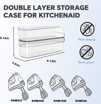 **KitchenAid Hand Mixer Storage Case - Double Layer Acrylic Organizer for KHM5/KHM6/KHM7/KHM9 Series**