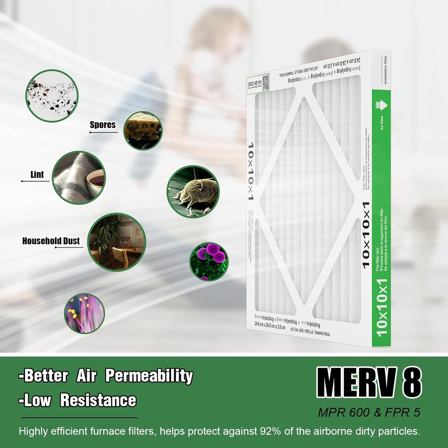 TRIGHTFILTERS 10x10x1 Air Filter - Durable MERV 8 Pleated HVAC & AC Furnace Filters | 6 Pack