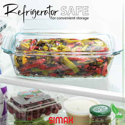 Simax Large Glass Casserole Dish - Oven Safe Bakeware with Lid | 3 Quart Oblong Design for Cooking & Serving
