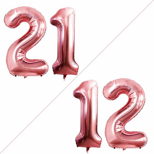 GOER Jumbo Number 12 Balloons - 42 Inch Rose Gold Foil for 12th Birthday Party Decorations | 21 Balloons