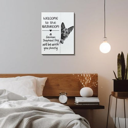 EGVQK German Shepherd Wall Art - Funny Bathroom Canvas Decor | 11x14 Inch Dog Gift