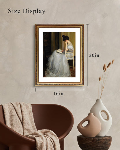 VIYYIEA Gold Framed Canvas Wall Art - Vintage Women Reading Portrait for Living Room & Bedroom | 16x20in