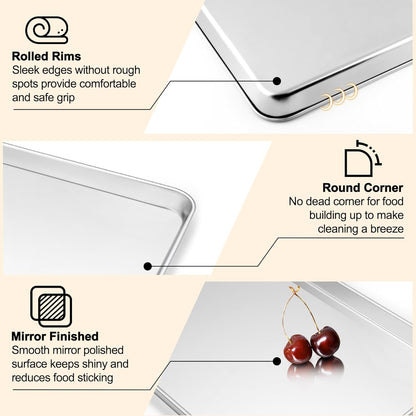 TeamFar Baking Sheet Set - 3 Stainless Steel Cookie Sheets with Racks | Non-Toxic, Heavy Duty, Dishwasher Safe, 19.6/16/12.5 Inch