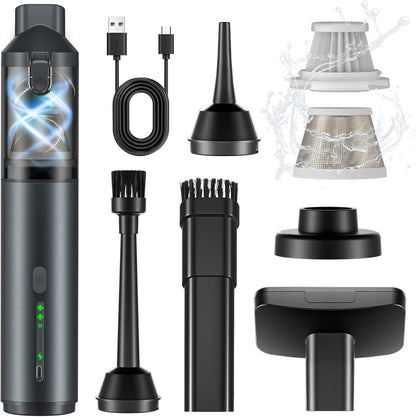 Skiennix Portable Car Vacuum - 16000Pa Powerful Suction | Cordless Rechargeable 4-in-1 Cleaner (Grey)
