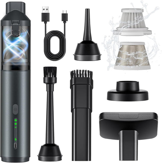 Skiennix Portable Car Vacuum - 16000Pa Powerful Suction | Cordless Rechargeable 4-in-1 Cleaner (Grey)